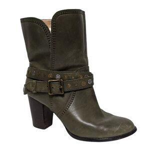 FOSSIL Didi Army Green Leather Stud Buckle Ankle Boots 7